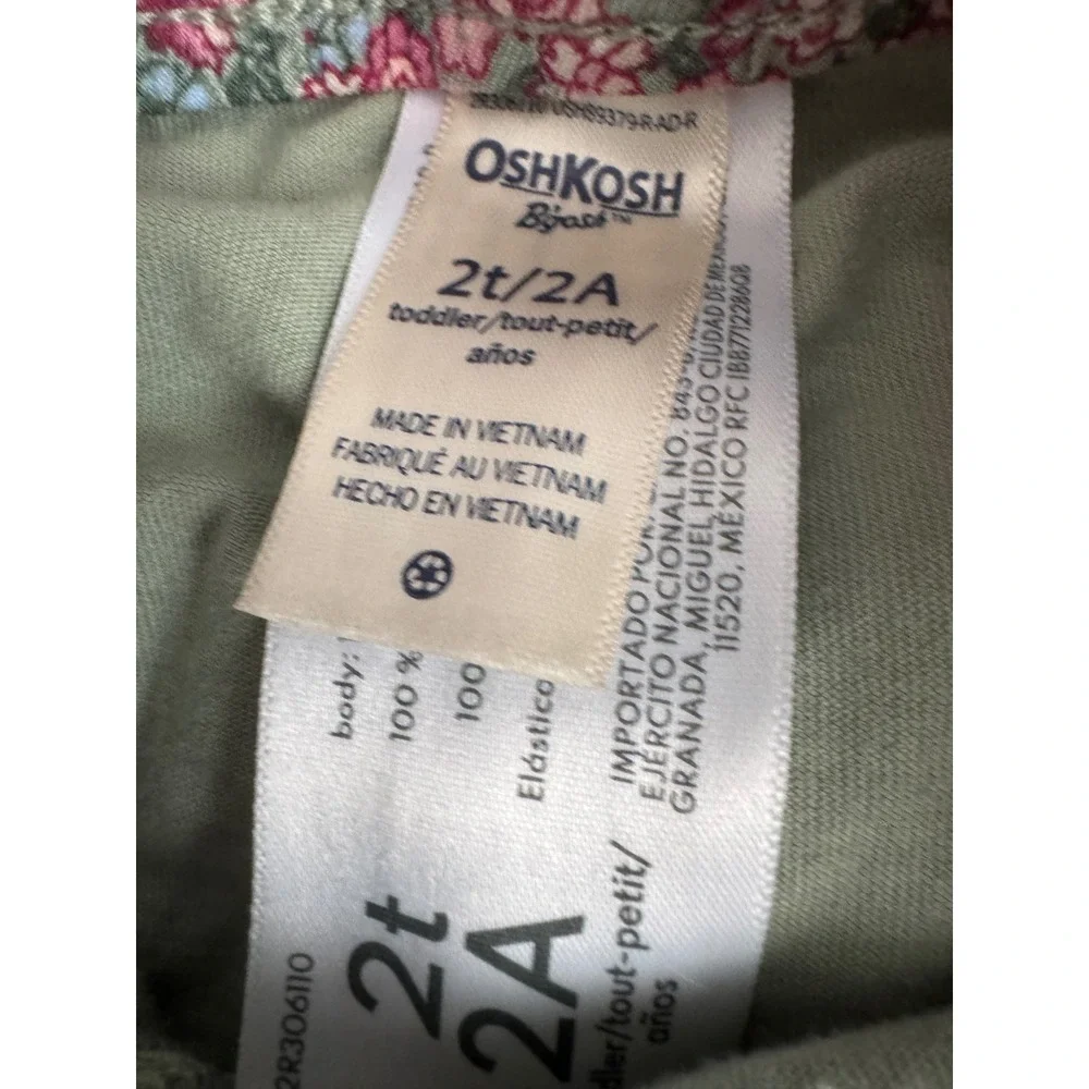 OshKosh B'Gosh Girls Floral Ruffle Skort Pink Green Skirt Shorts Fall Toddler 2T